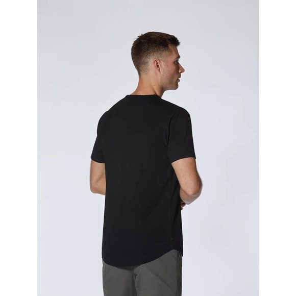Cuts Clothing Men's Elongated Hem Henley 4 Way Stretch Tee T-Shirt - Black - Picture 5 of 7